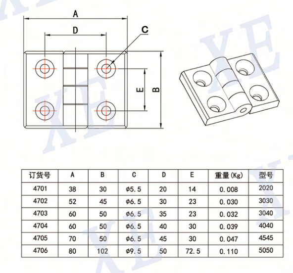 鋁型材配件金屬合頁型號