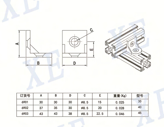 鋁型材配件轉向角件規(guī)格