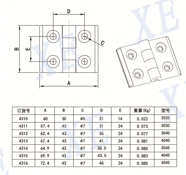 鋁型材配件多用途鑄鋅合頁(yè)型號(hào)